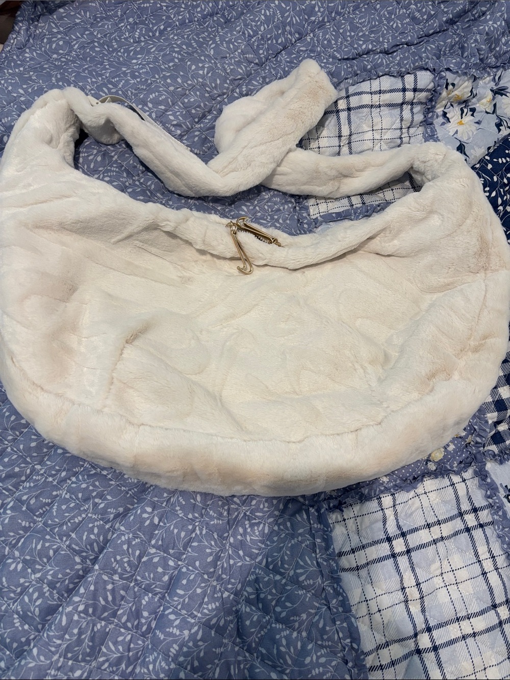 Nike Plush Faux-Fur Shoulder Bag in Soft Cream with Gold Hardware